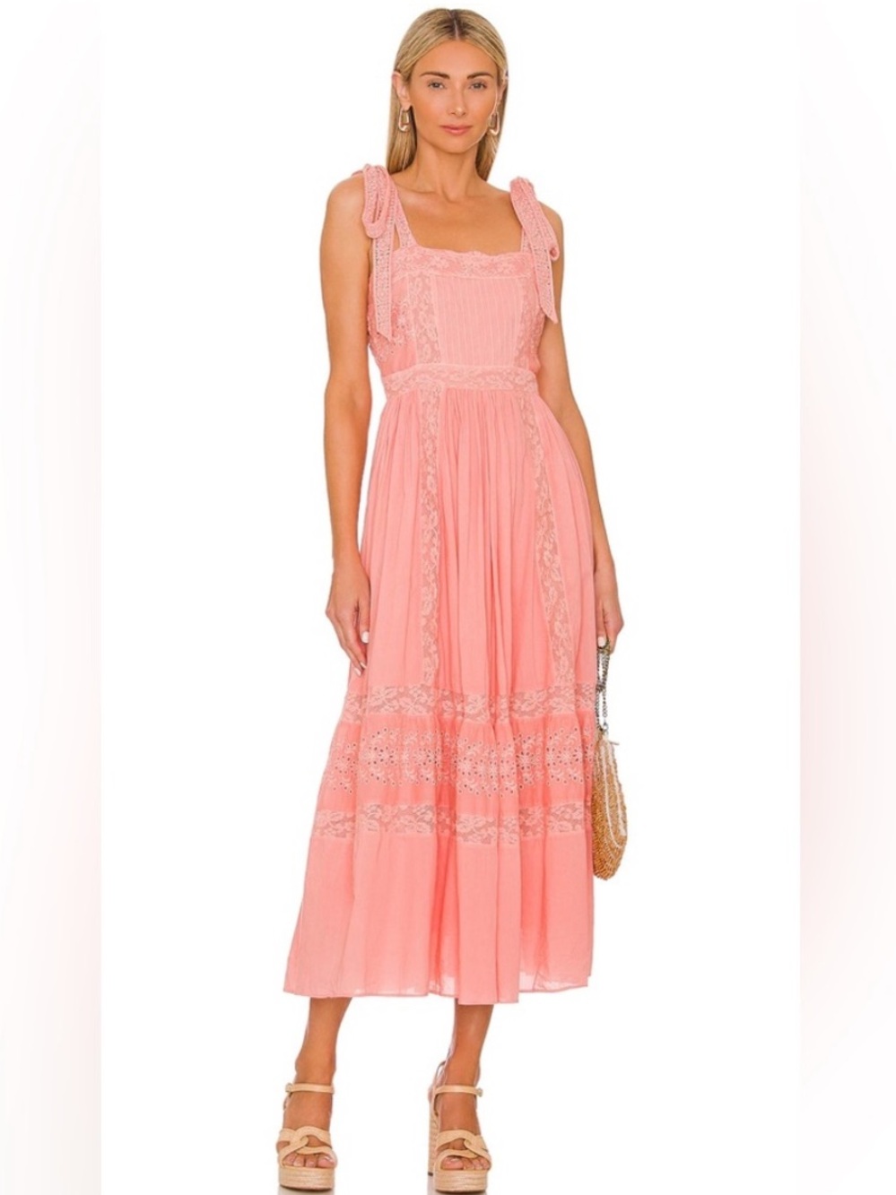 Love Shack Fancy Ayala Dress in Peach Blossom 100% Cotton